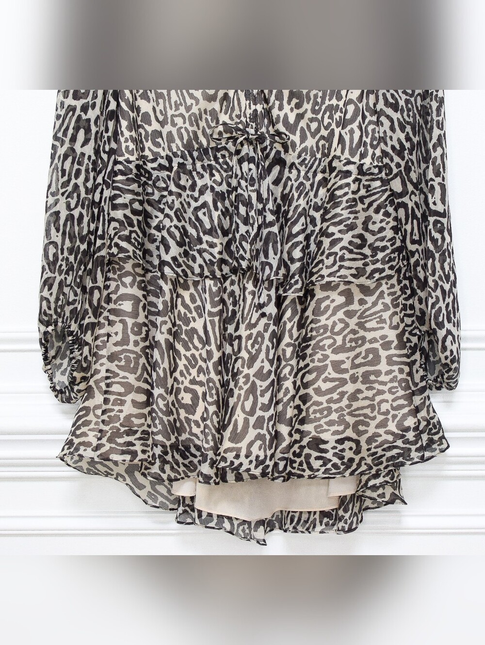 Shona Joy Mariposa Animal Print Tiered Mini Dress Leopard Drawstring Waist Sz 2 - Picture 5 of 10